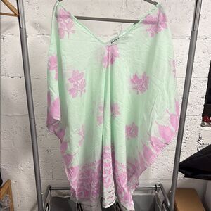 Mint Green and Pink Floral Cover Up - ONE SIZE - BRAND NEW - 100% Organic Cotton